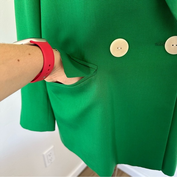Zara Green Double Breasted Blogger Favored Long Blazer Size S - Picture 5 of 17